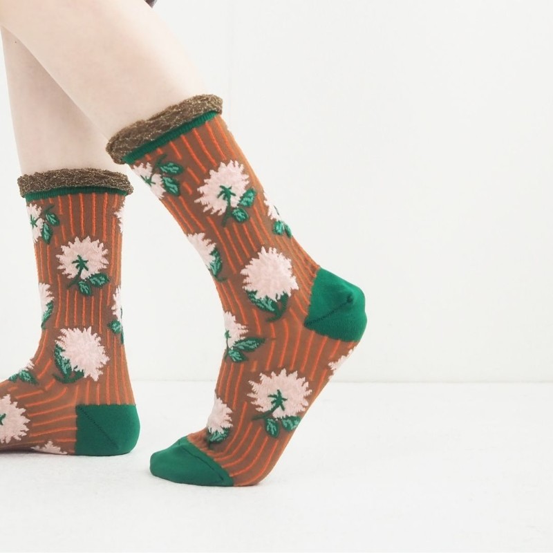 andeotte ハイゲージクルーソックス  BLOOM/BR 【日本製】